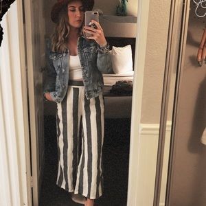 White and grey striped linen pants